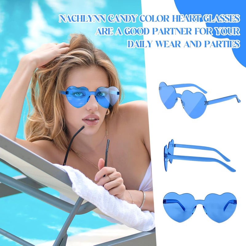 NACHLYNN 10 أزواج من نظارات الشمس على شكل قلب للنساء بدون إطار نظارات قلبية ملونة لملابس الكوسبلاي (أزرق) - Image 3